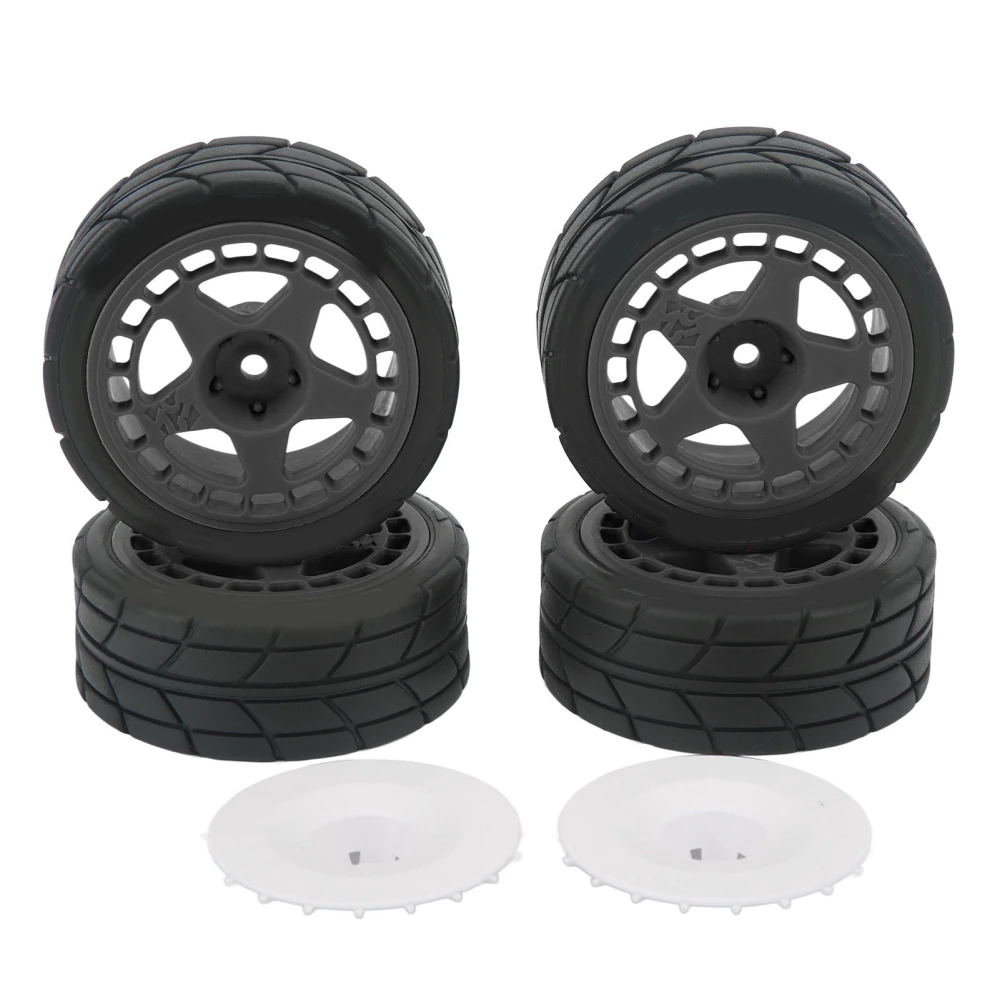 4PCS 1/10 RC Wheel Tires with Hub Fin Plastics Rubber RC Flat Wheel for Car Upgrade Parts Black