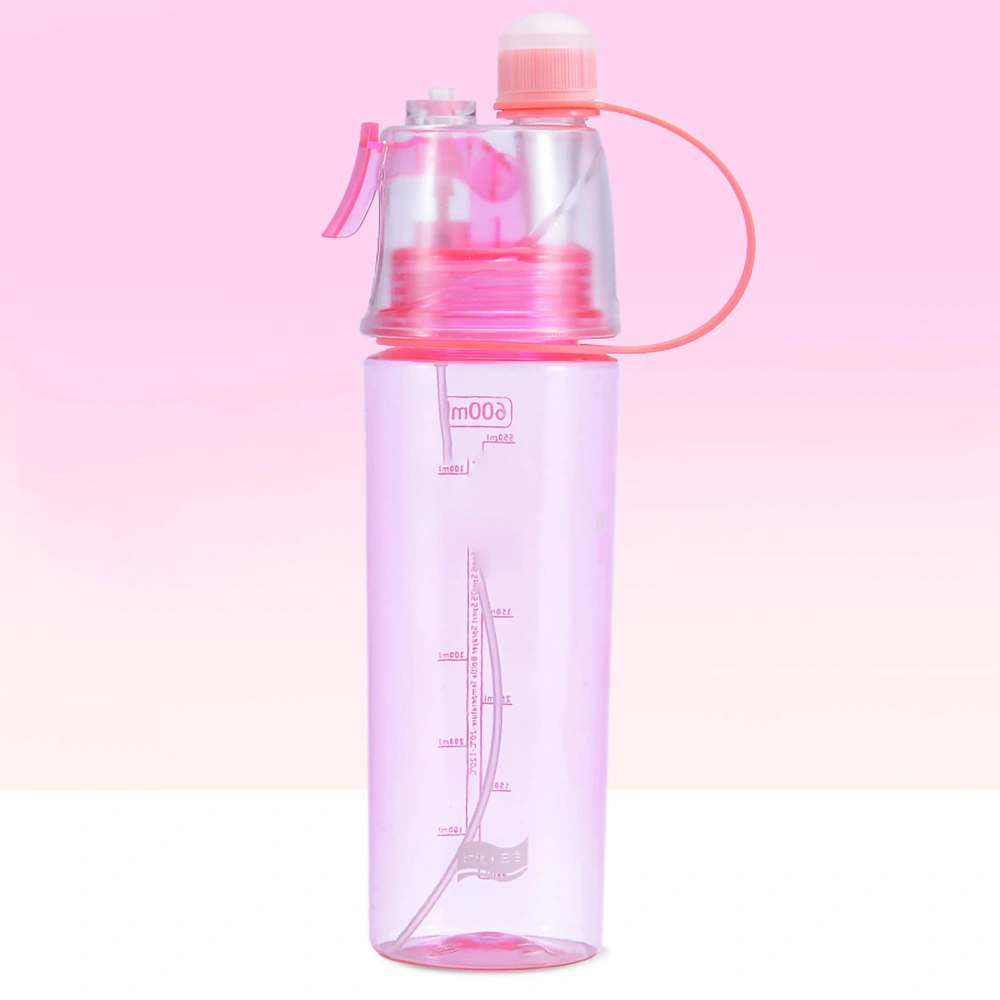 BuyWeek Water Spray Bottle Clear Scale 600ml Large Capacity Plastic for Sports Hiking Picnic Pink