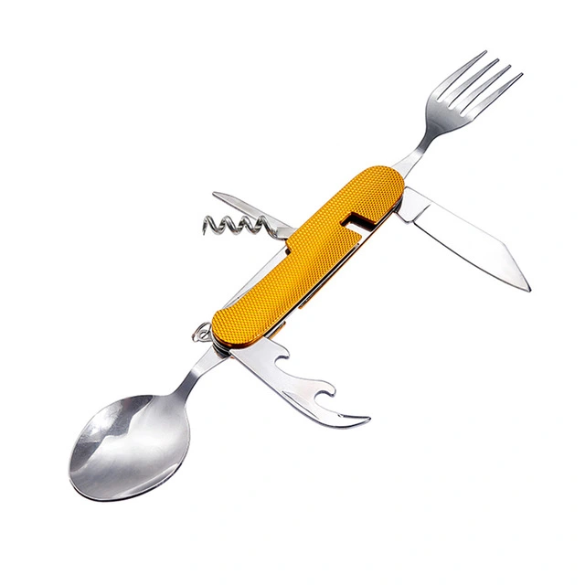 Multifunctional Detachable Folding Camping Tableware Stainless Steel Camping Fork and Spoon