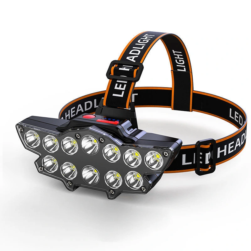 Head Flashlight Waterproof USB Charging Headlamp 12 LED Light Rechargable Headlight for Nightwalk Hiking Fishing Black