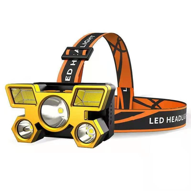 ABS Headlamp USB Charging Strong Light Long Distance Camping Headlight for Night Riding Night Fishing Golden 5 Light Source