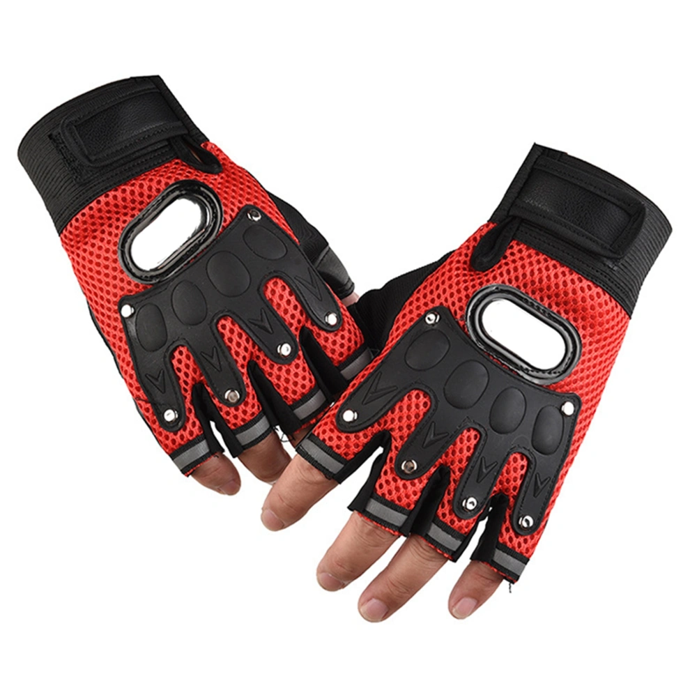 Half Finger Biking Gloves Soft Pad Protection Breathable Mesh Bike Gloves for Rock Climbing Cycling Red Free Size