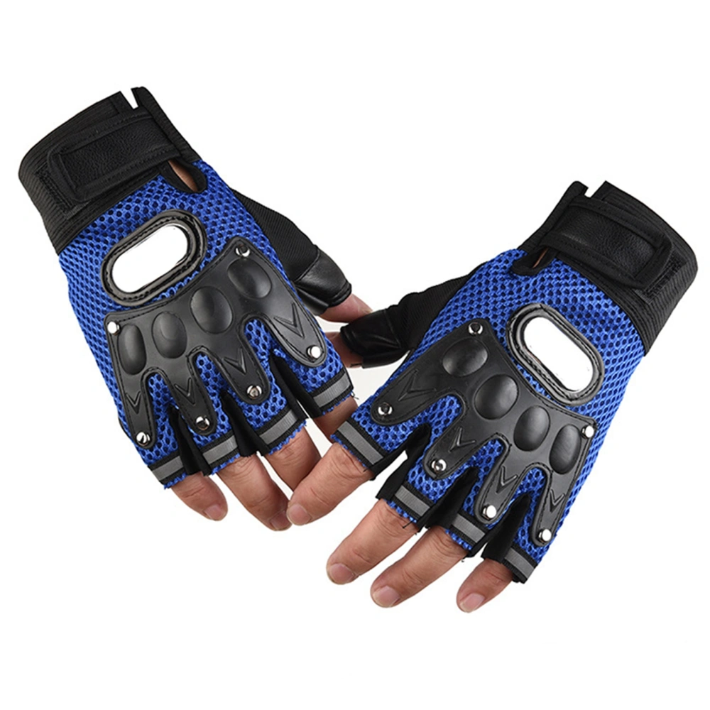 Half Finger Biking Gloves Soft Pad Protection Breathable Mesh Bike Gloves for Rock Climbing Cycling Blue Free Size