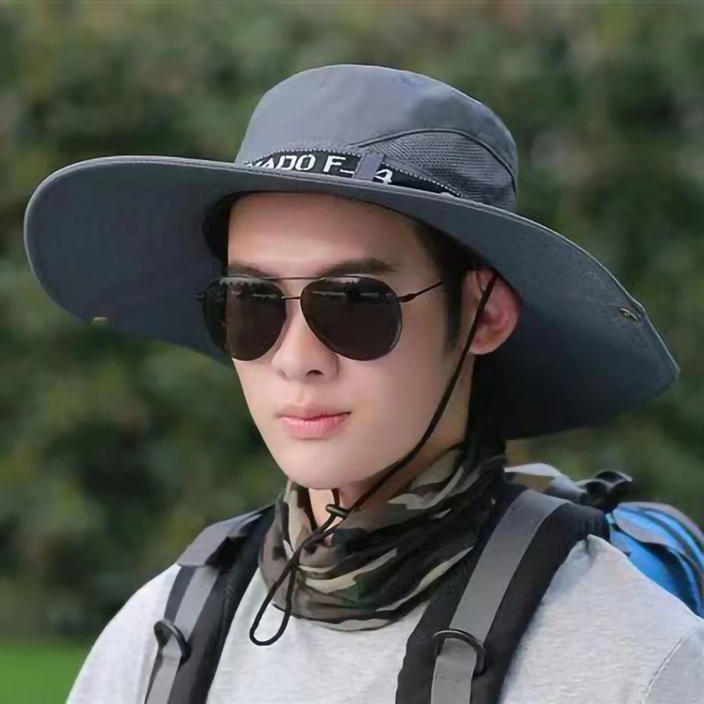 Male Sun Hat Summer Fashionable Big Brim Semi Breathable Men Fisherman Hat for Outdoor Grey