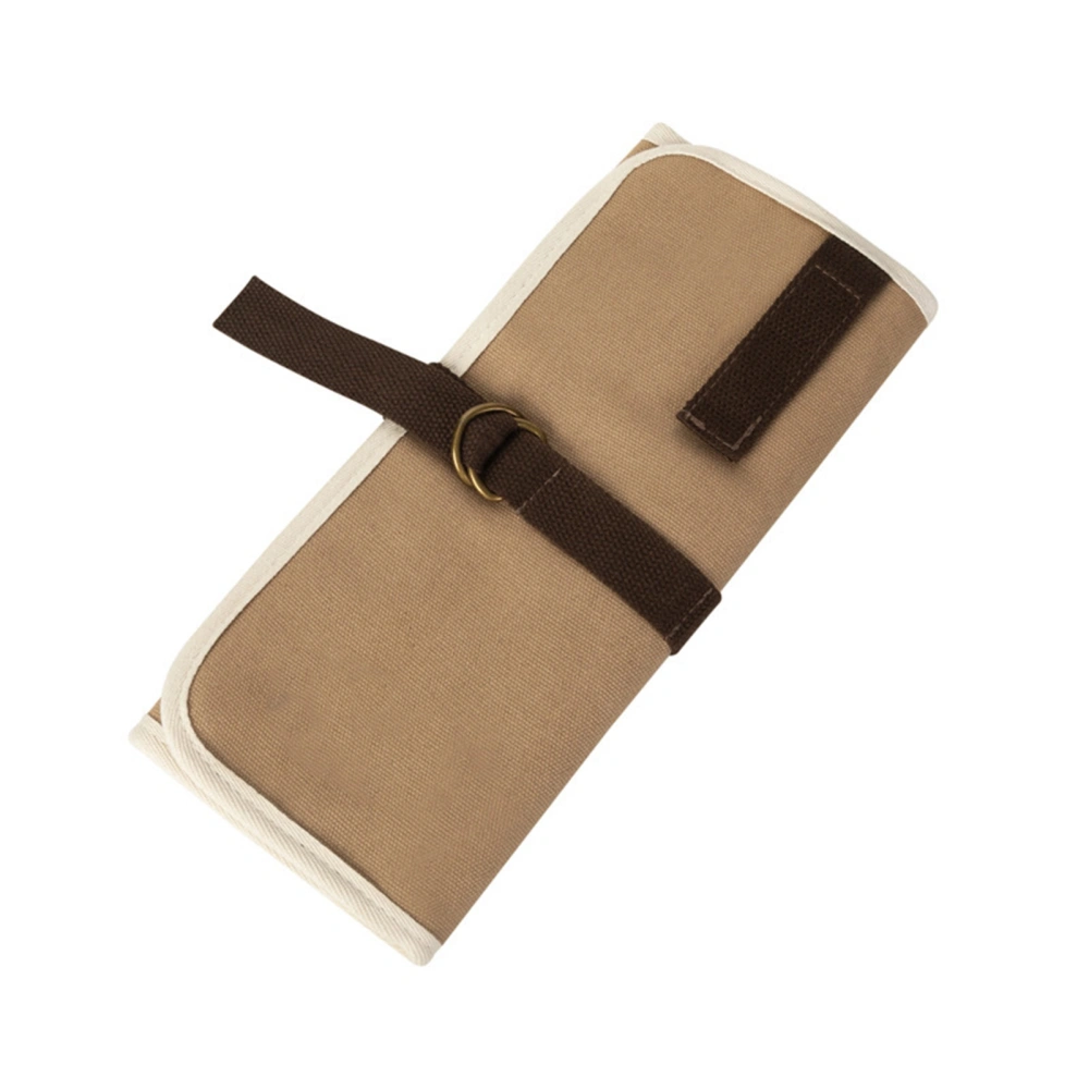 Camping Tableware Storage Bag Portable Canvas Picnic Hanging Bag for Outdoor Camping Barbecue Picnic Khaki