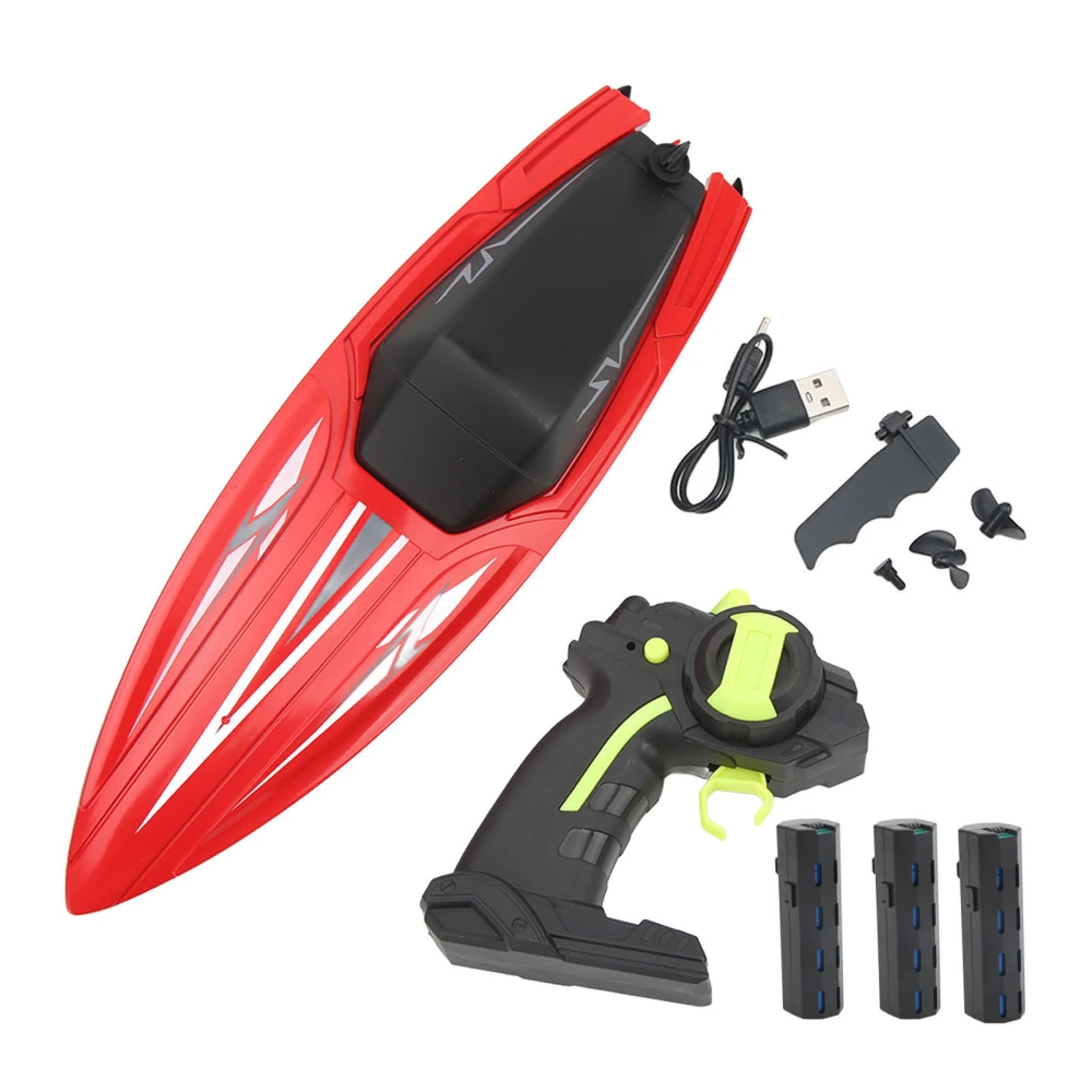 Remote Control Boat RC Ship Waterproof High Speed Speedboat Model Toy for Above 14 Years Old Red and 3 Batteries