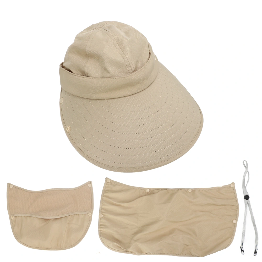 Outdoor Cycling Sun Hat Large Edge Face Sunscreen Cover UV Protection Fishing Hat Set Beige