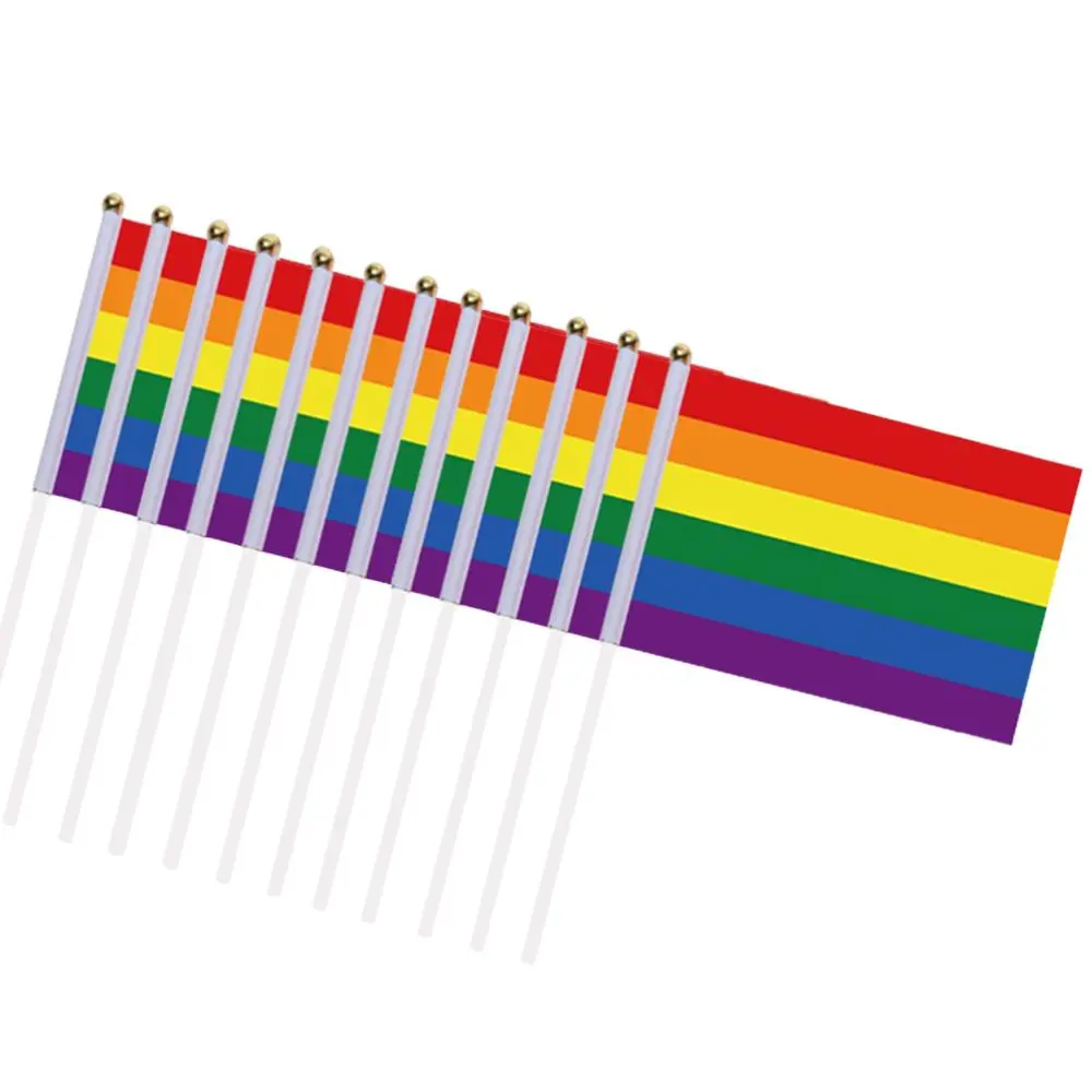 BuyWeek 30Pcs Rainbow Flags Mini Gay Lesbian Pride Stick Flags for Parade Festival Party Decorations