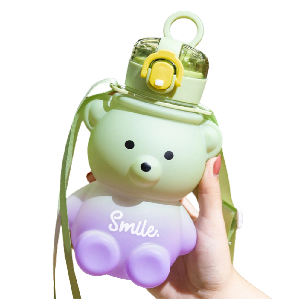 BuyWeek Cute Bear Straw Bottle Gradient Water Bottle Portable Water Jug for Kids Girls School Office Travel