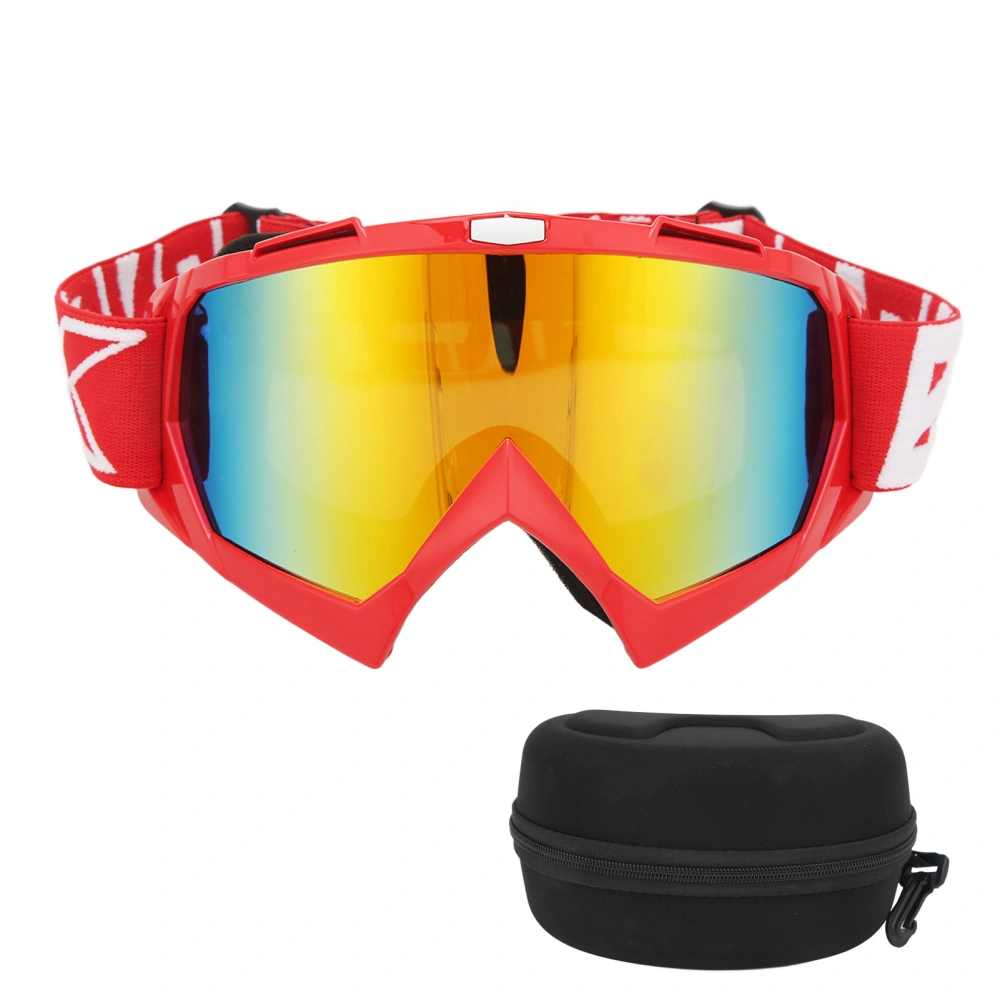 Motorcycle Goggles PC Sponge Adjustable Protective Sunglasses Motorbike Accessories for Off Road Riding Hiking Red Frame Red Goggles Lens