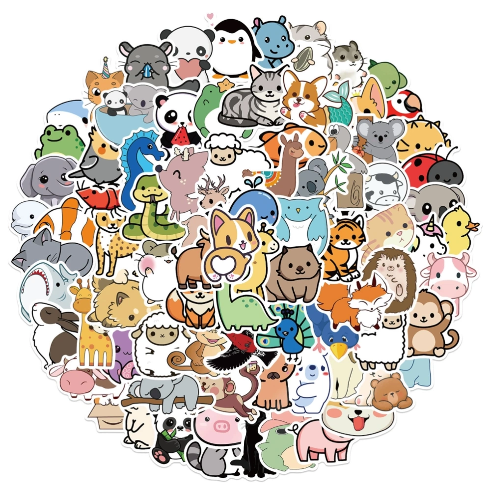 BuyWeek 100Pcs Cartoon Animal Stickers Waterproof Cute Stickers for Laptop Phone Water Bottle Computer Guitar Luggage Skateboard