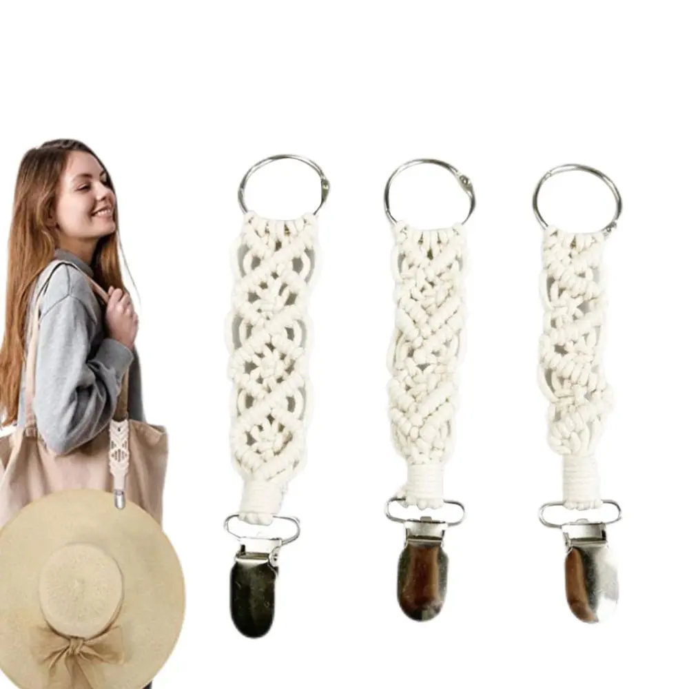 BuyWeek 3Pcs Hat Clips Attacher Multipurpose Hand Woven Hat Holder with Clip for Handbag Backpack Luggage Outdoor Travel Accessory Chains