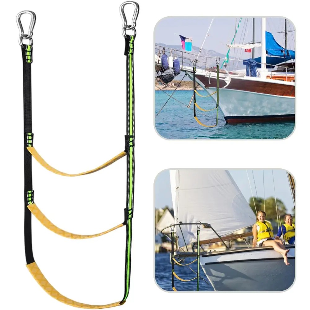 3 Step Boat Rope Ladder Nylon Webbing Boarding Ladder Portable Fishing Rope Ladder for Inflatable Boat Kayak Motorboat Canoeing