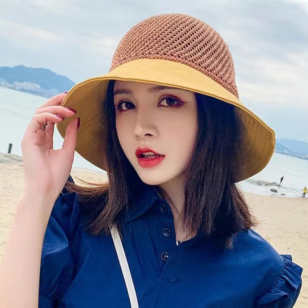 Summer Bucket Hat Stylish Design Foldable Portable Comfortable Breathable Beach Hollow Sun Hat for Women Yellow Aldult