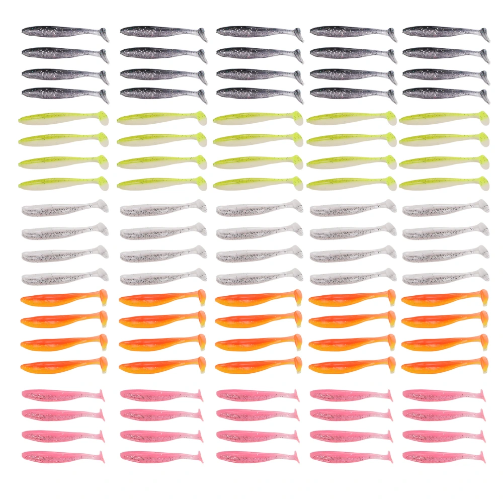 100pcs Soft Fishing Lures Lifelike Paddle Tail Fluorescent Reflection Rubber Swimbaits for Fisherman