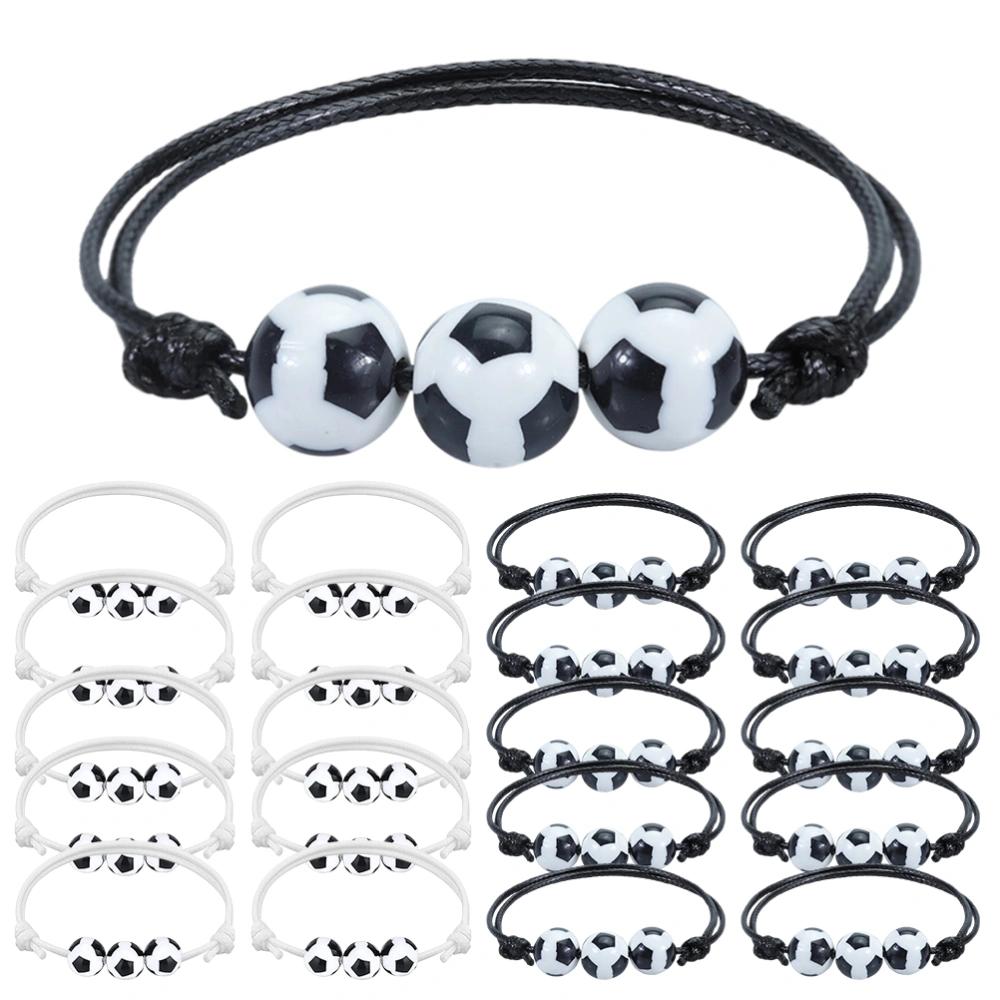 20Pcs Sports Ball Bracelets Soccer Baseball Rugby Beads Bracelets Adjustable Wax Cord Inspirational Sports Ball Wristbands Gifts for Boys Girls