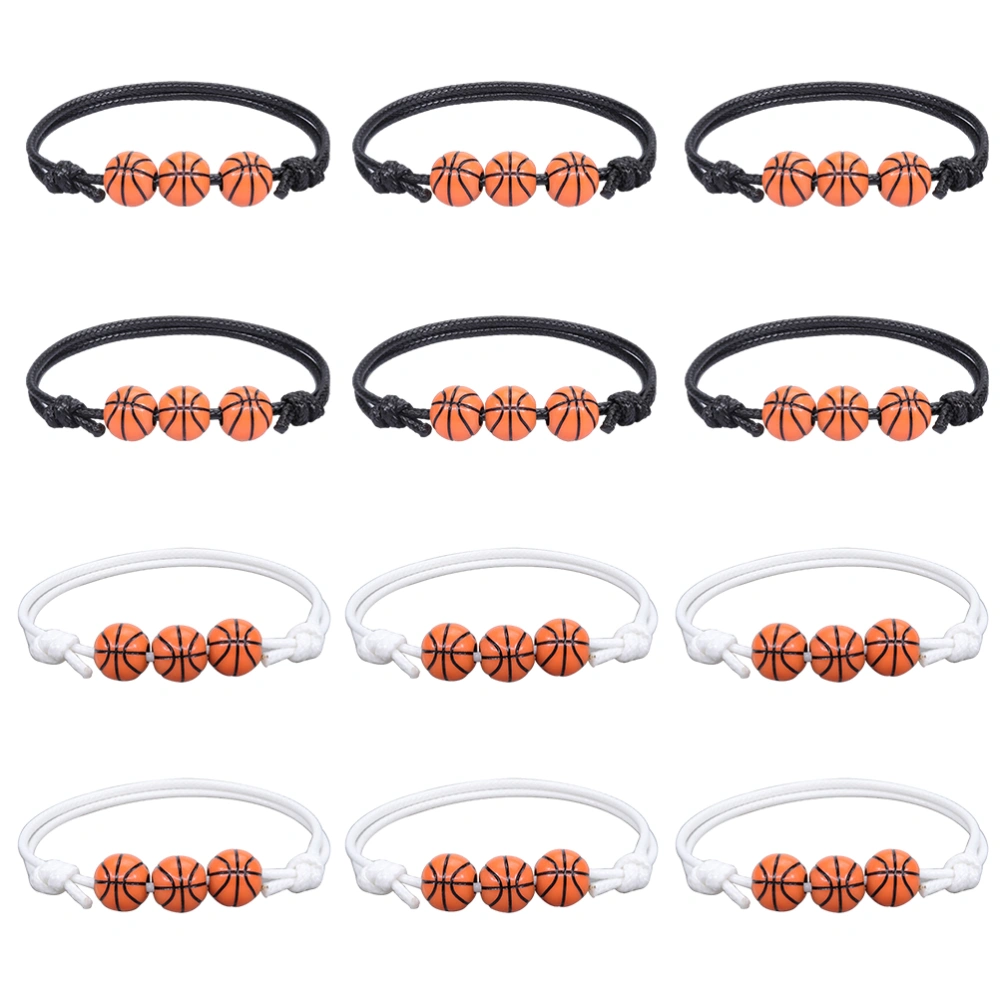 BuyWeek 12Pcs Sports Ball Bracelet Baseball Tennis Basketball Rugby Beads Bracelets Adjustable Wax Cord Inspirational Sports Ball Wristbands