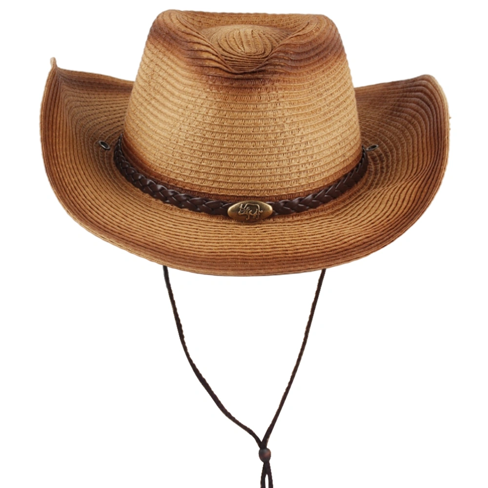 Gradient Spray Color Western Straw Cowboy Cowgirl Hat for Men Women Wide Brim Sun Hat for Outdoor Beach Travel