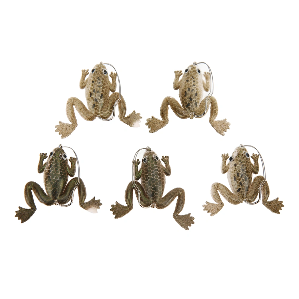 Frog Lure Soft Lifelike Artificial Rubber Swimming Bait with Hook for Fishing 5pcs 3g Brown