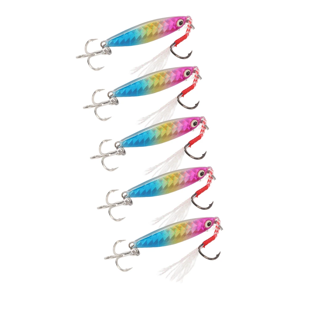 BuyWeek 5Pcs 10g Metal Vib Hard Fishing Lures Jigging Fishing Baits Artificial Fake Hard Bait with Sequin Laser Feather Hook Colorful