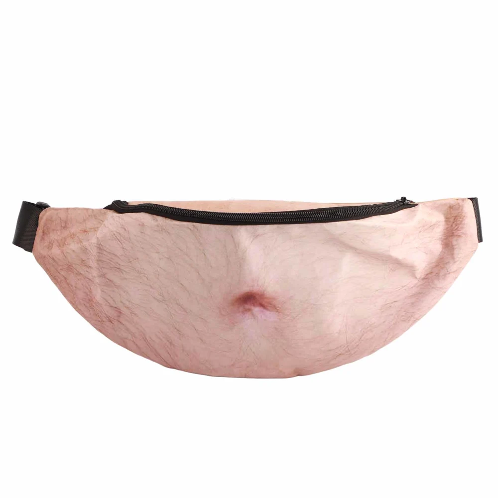 Belly Fanny Pack PU Leather 3D Printing Dadbod Belly Dirt Repellent Waterproof Adjustable Funny Fanny Pack