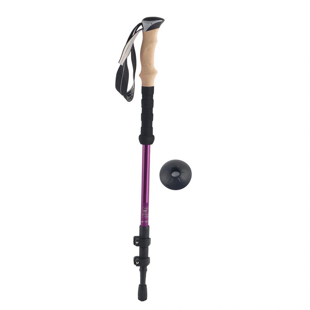 Hiking Poles Purple 6061 Aluminum Alloy Outer Lock Cork Extended Three Sections Straight Handle Trekking Poles