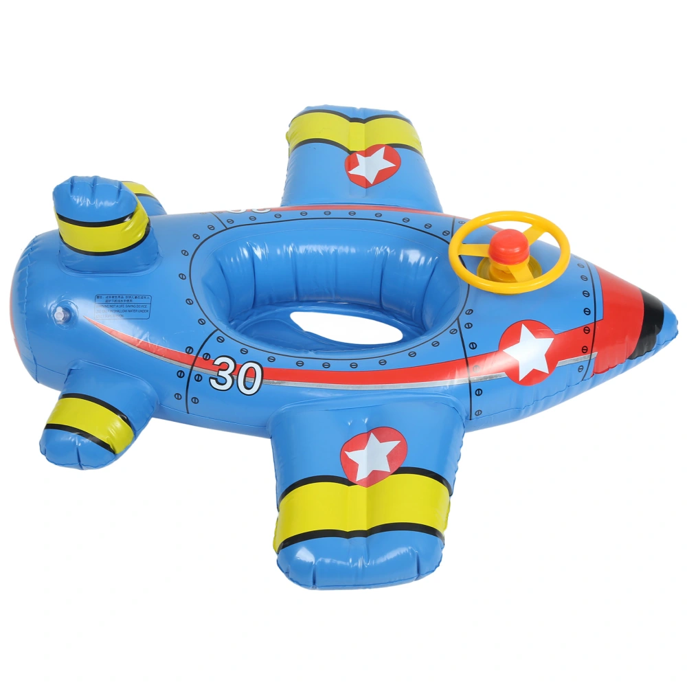 Inflatable Airplane Swimming Ring Inflated Plane Swim Float Seat with Steering Wheel for Kids Blue