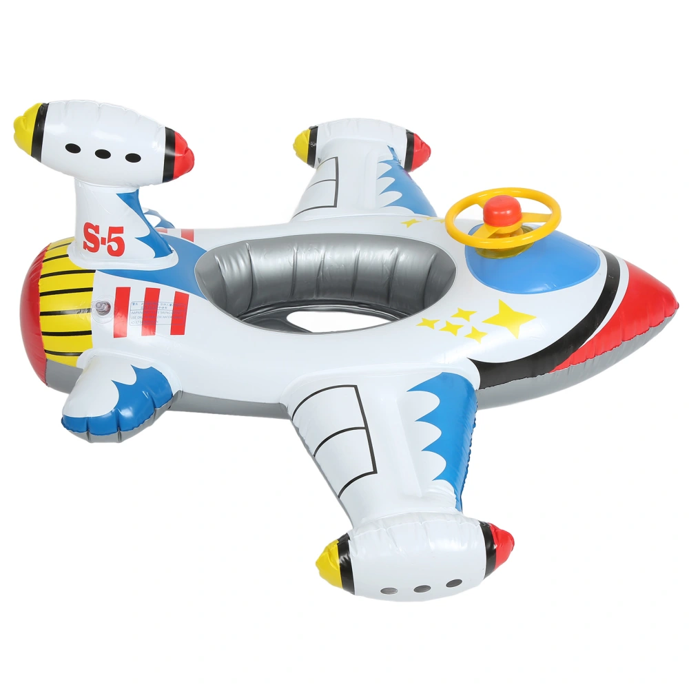 Inflatable Airplane Swimming Ring Inflated Plane Swim Float Seat with Steering Wheel for Kids White