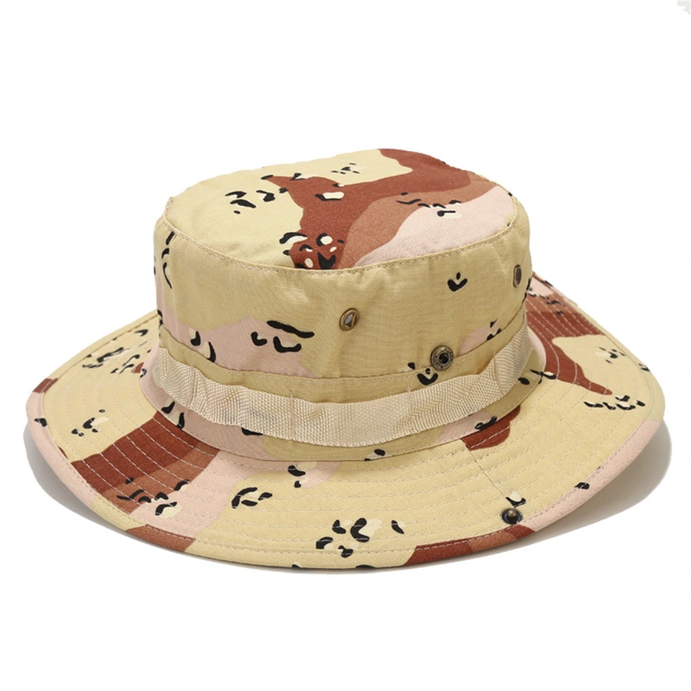 Bucket Hat Wide Brim Fashion UV Protection Adjustable Strap Fisherman Cap for Travel Outdoor Yellow Camouflage Free Size