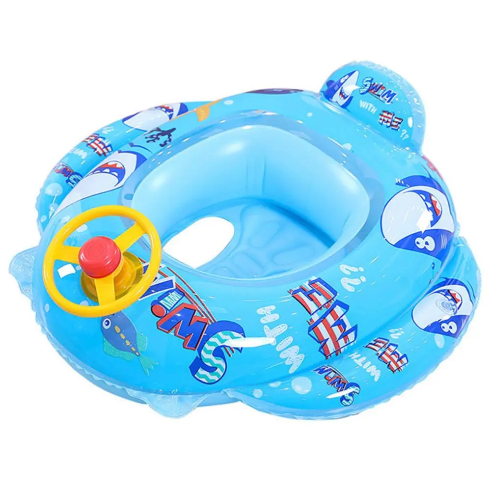 Baby Pool Float with Safety Seat Steering Wheel Cartoon Inflatable Swimming Ring Pool Swim Training Aid for 1-6 Years Old Kids