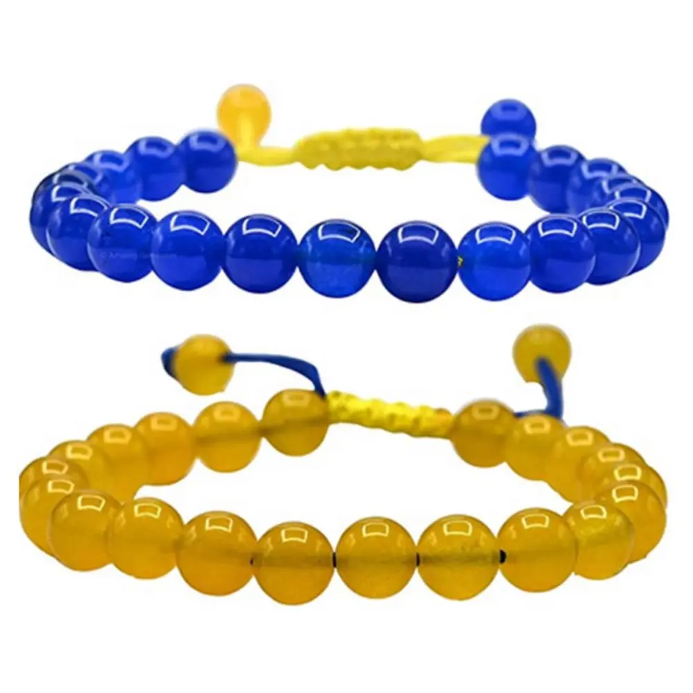 BuyWeek 2Pcs Ukraine Bracelet with Natural Crystal Beads Adjustable Handmade Braided Blue Yellow Ukrainian Flag Jewelry for Yoga Meditation