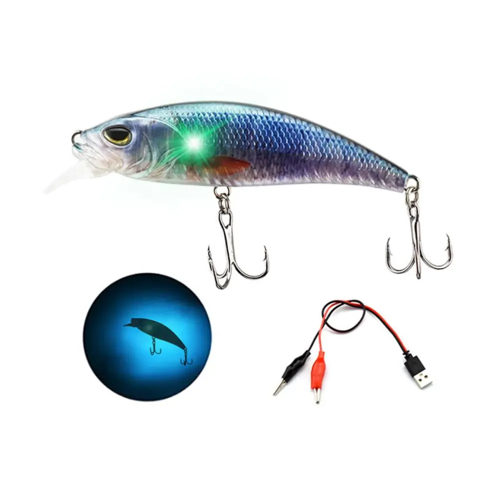 Luminous LED Fishing Lures Electric Rechargeable Green Hard Fishing Lure with Treble Hook for Bass Trout Freshwater Saltwater