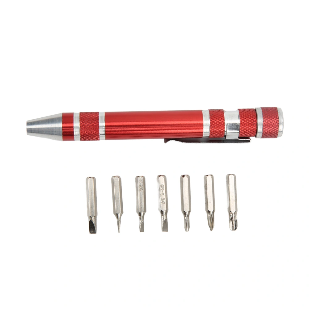 BuyWeek Pocket Screwdriver 8 in 1 Mini Hand Pen Screwdriver Magnetic Type Multipurpose for Fine ScrewsRed