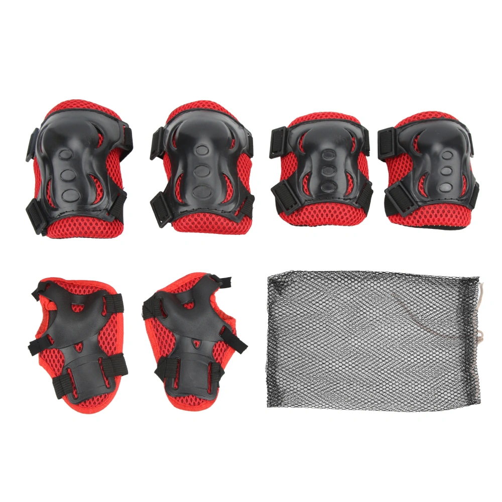 6Pcs / Set Roller Skating Protective Gear Adjustable Knee Elbow Palm Guards for 6‑18 Years OldRed