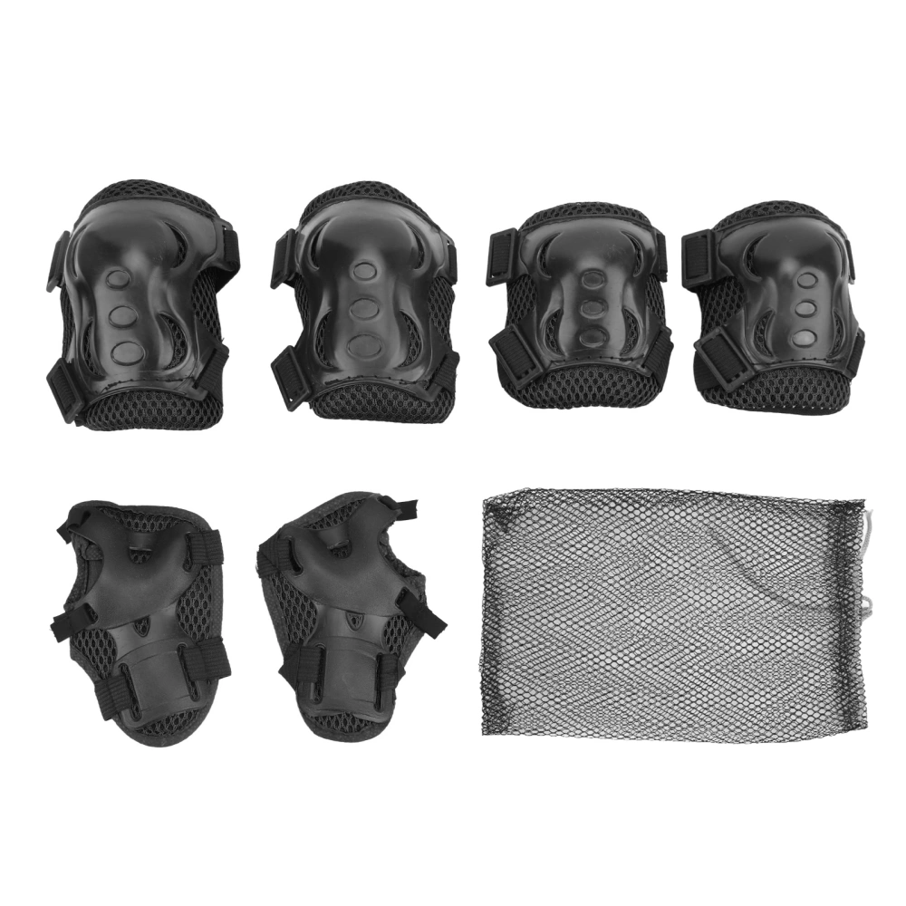 6Pcs / Set Roller Skating Protective Gear Adjustable Knee Elbow Palm Guards for 6‑18 Years OldBlack