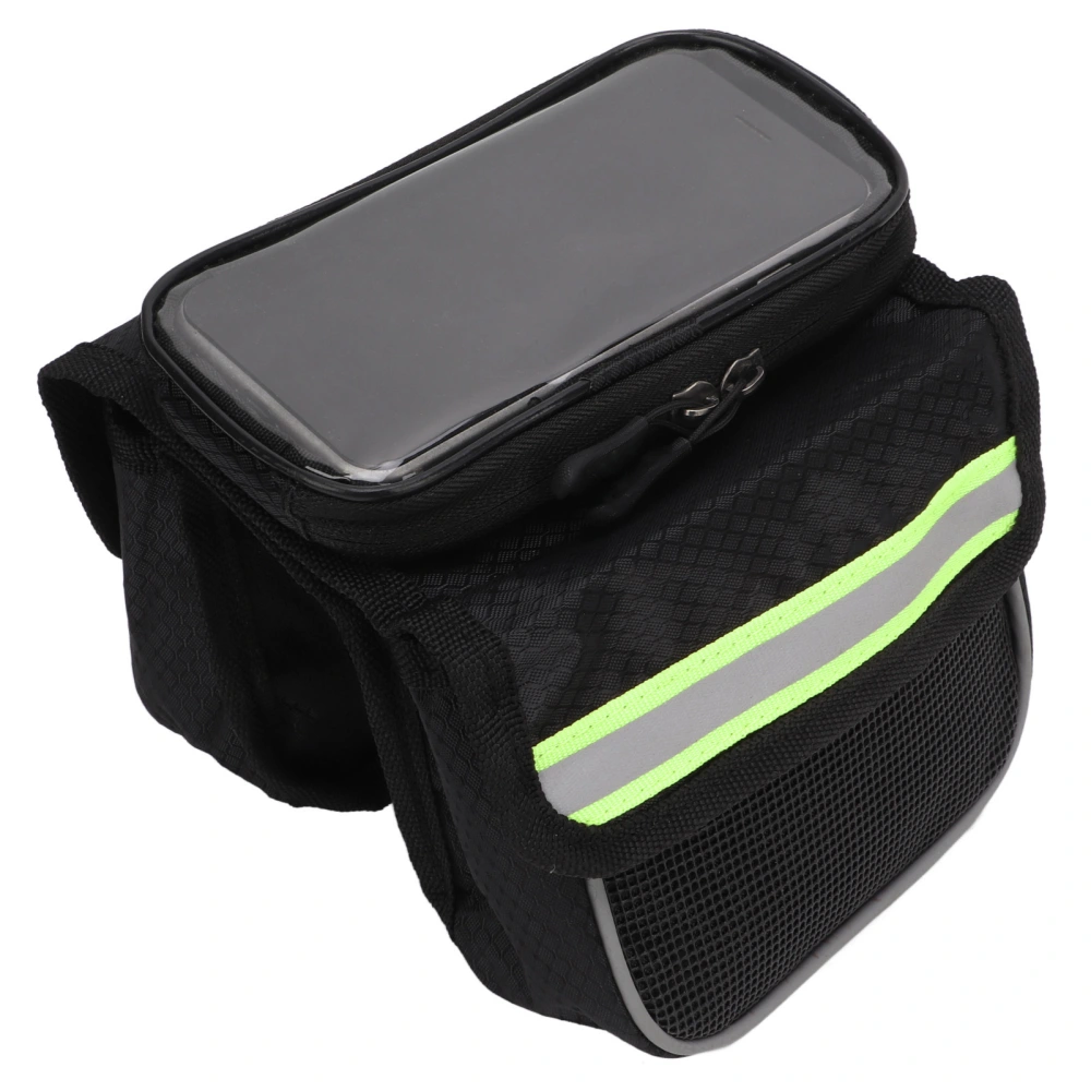 Bike Frame Bag 600D Nylon Fabric Sensitive TPU Film Reflective Tapes Dual Zipper Shock Resistant Bike Phone BagGreen