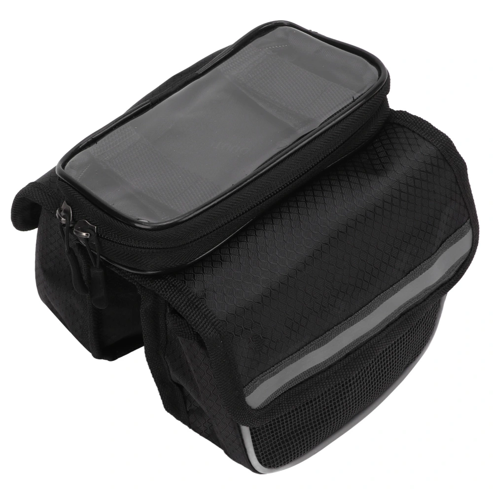 Bike Frame Bag 600D Nylon Fabric Sensitive TPU Film Reflective Tapes Dual Zipper Shock Resistant Bike Phone BagBlack