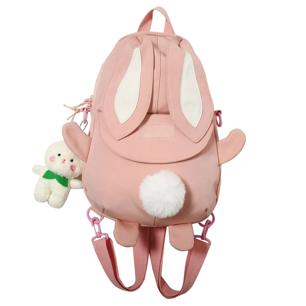 Cute Backpacks Fashion Casual Large Capacity Rabbit Ears School Bags with Plush Toy for Outdoor Travel College Pink