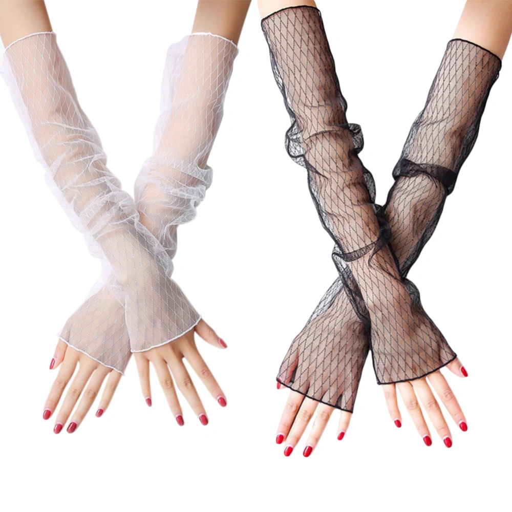 BuyWeek 2 Pairs Women's Long Floral Lace Gloves Fingerless Elbow Length Long Gloves Sunscreen Leg Sleeve for Opera Party Outdoor Sports Activities