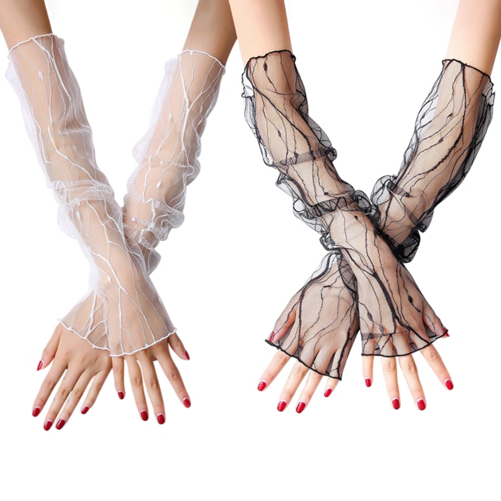 BuyWeek 2 Pairs Women's Long Floral Lace Gloves Fingerless Elbow Length Long Gloves Sunscreen Leg Sleeve for Opera Party Outdoor Sports Activities