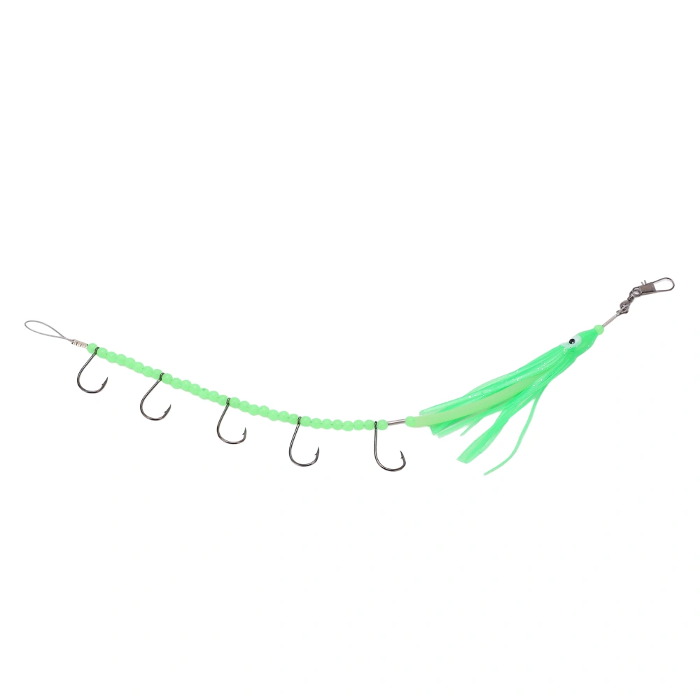 350mm Simulation Octopus Squid Swivels String Hooks with Steel Wire 360° Rotating Artificial Fish Hook TacklesLuminous Green