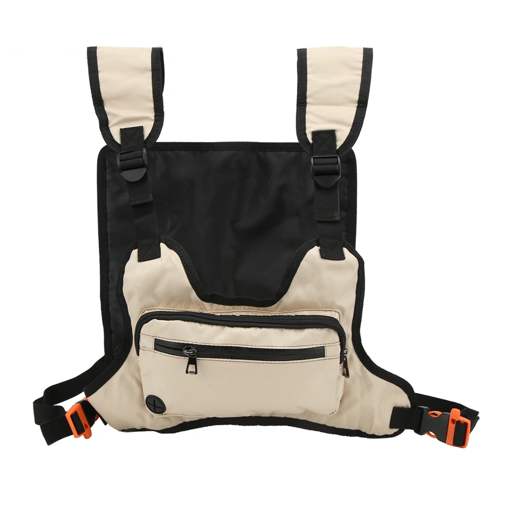 Chest Rig Bags Reflective Back Design Nylon Material 2 Different Pockets Adjustable Straps Khaki Running Chest Bag