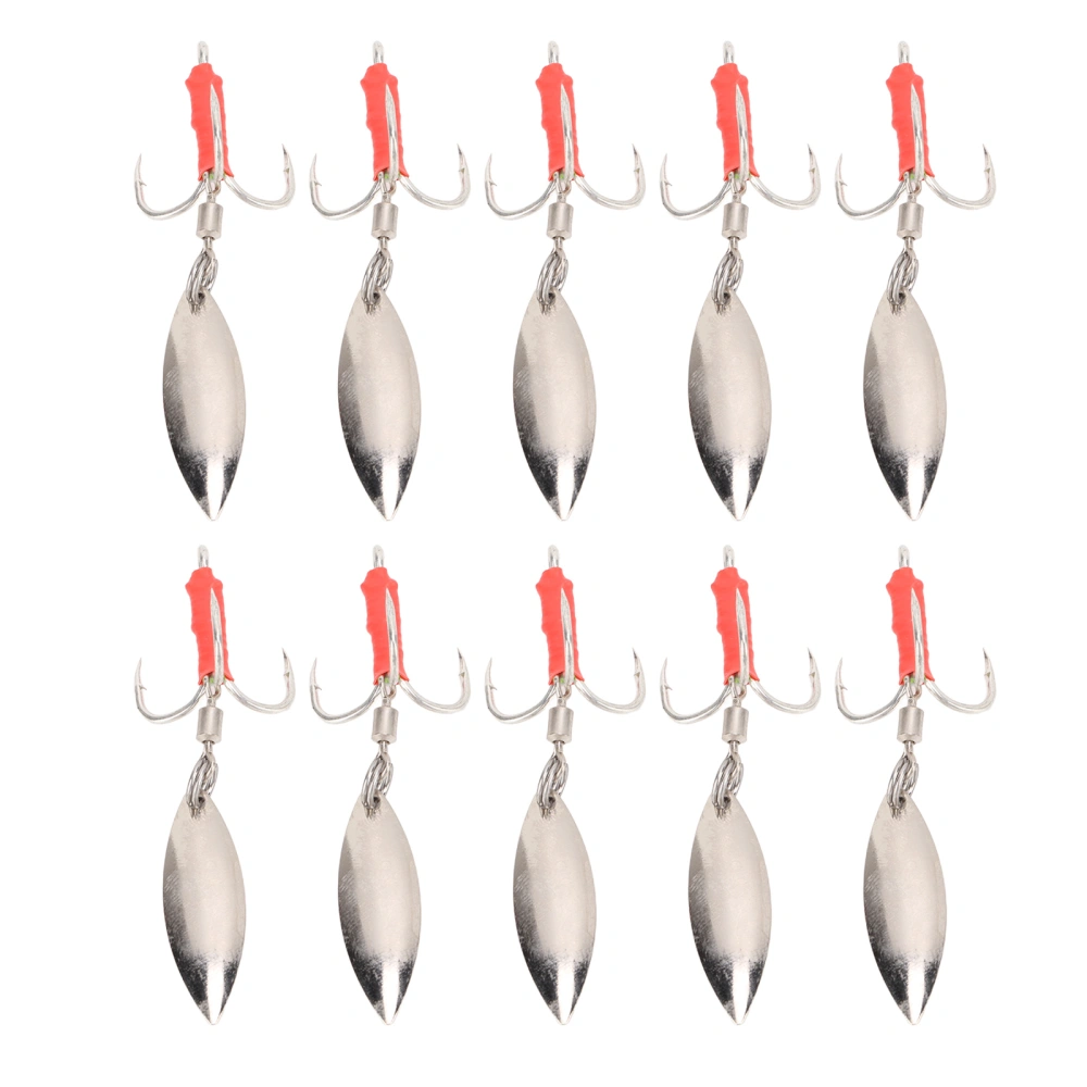 10Pcs Fishing Sequin Wobble Lures Hard Stainless Steel Spinner Baits with Treble HookSilver