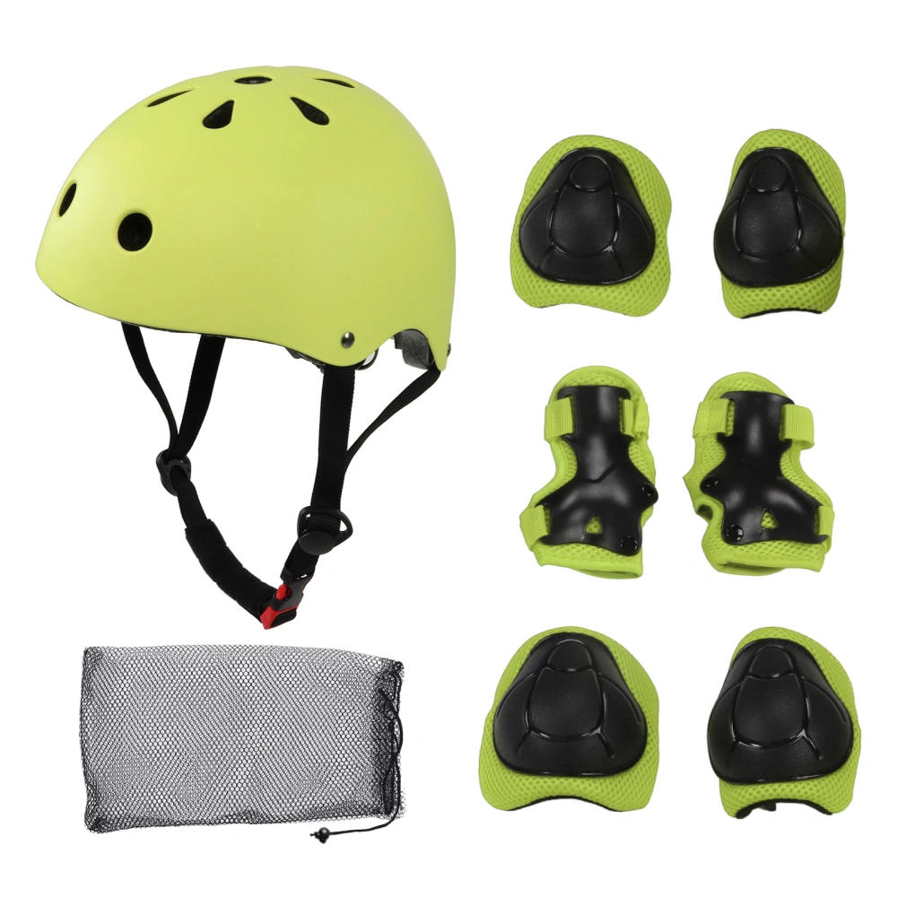 7pcs/set Children Safety Helmet Knee Elbow Pad Sets Breathable Riding Skating Protective Gear SetGreen