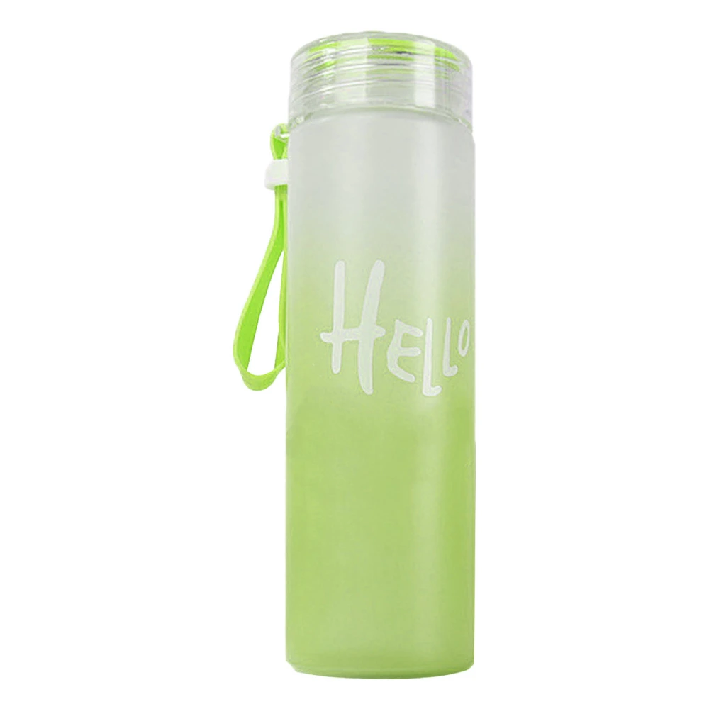 BuyWeek Gradient Colorful Glass Water Bottle Portable Non Slip 400ml Glass Water Bottle Cup with LidGreen