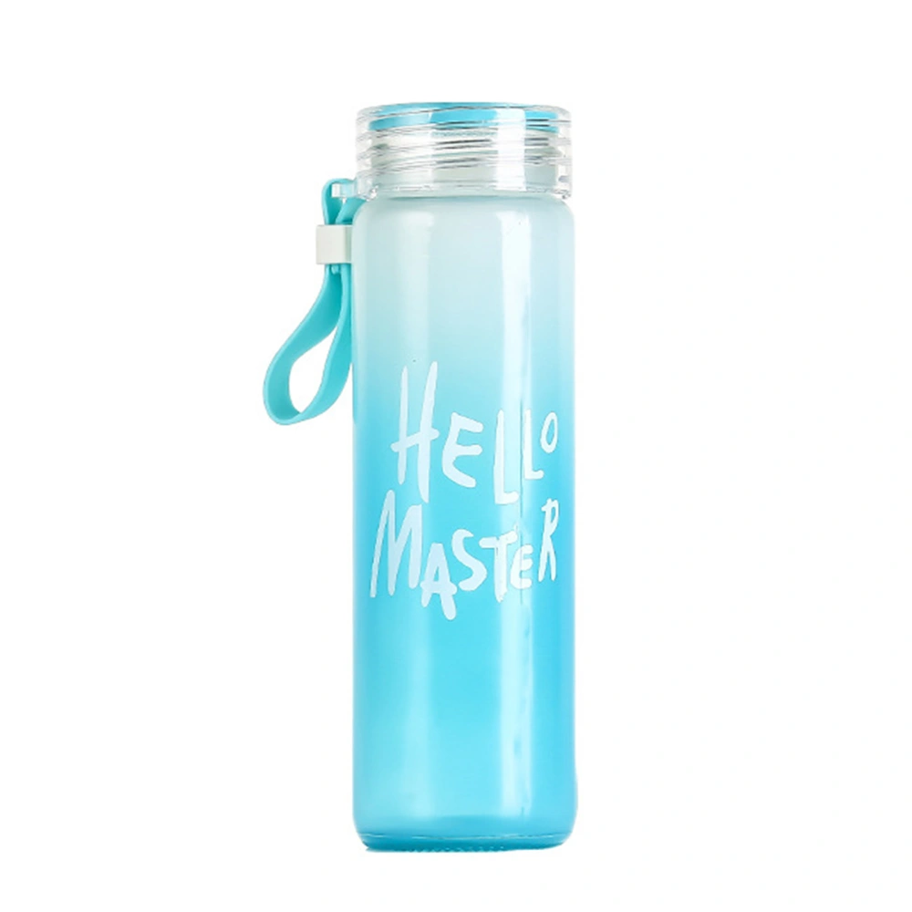 BuyWeek Gradient Colorful Glass Water Bottle Portable Non Slip 400ml Glass Water Bottle Cup with LidBlue