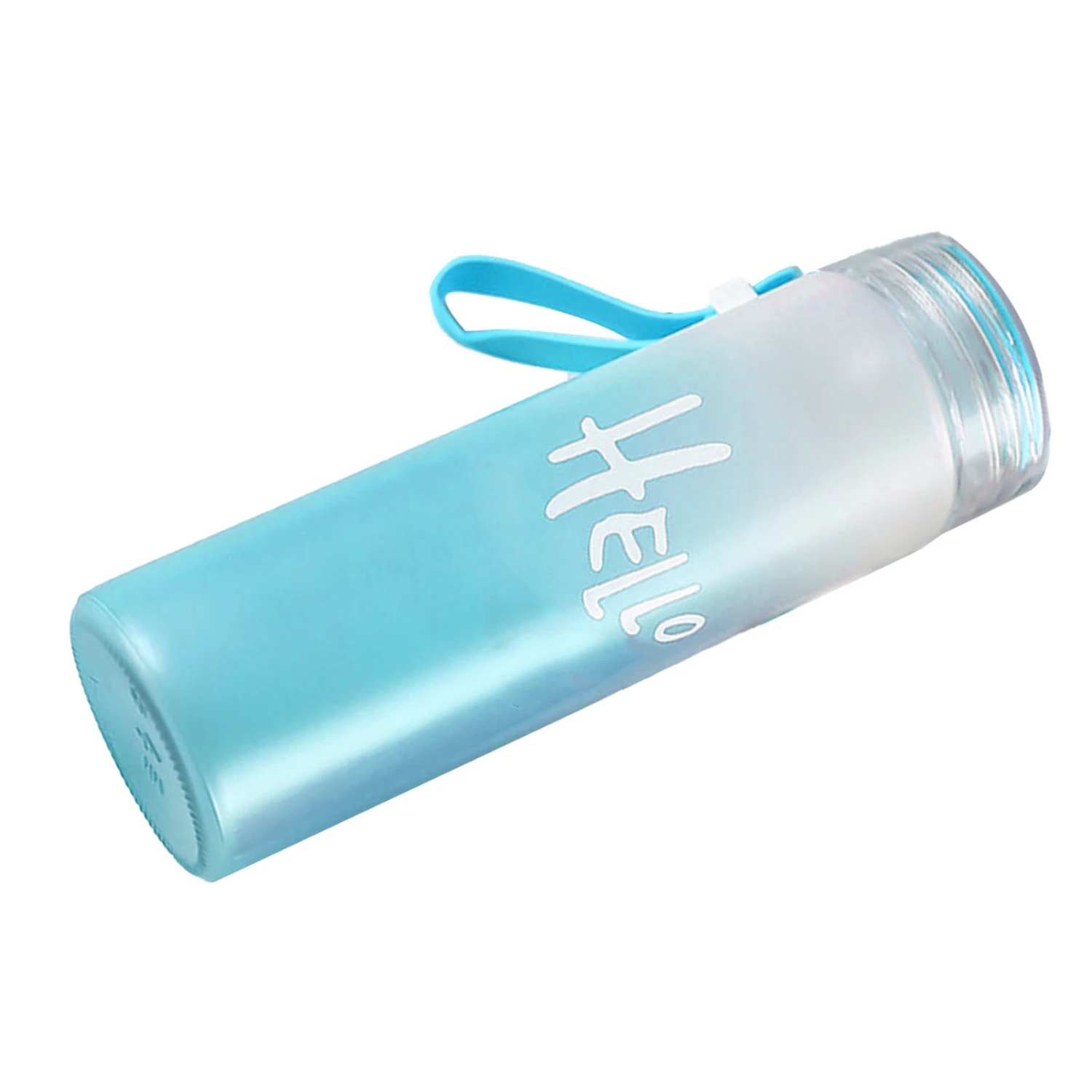 BuyWeek Gradient Colorful Glass Water Bottle Portable Non Slip 400ml Glass Water Bottle Cup with LidBlue