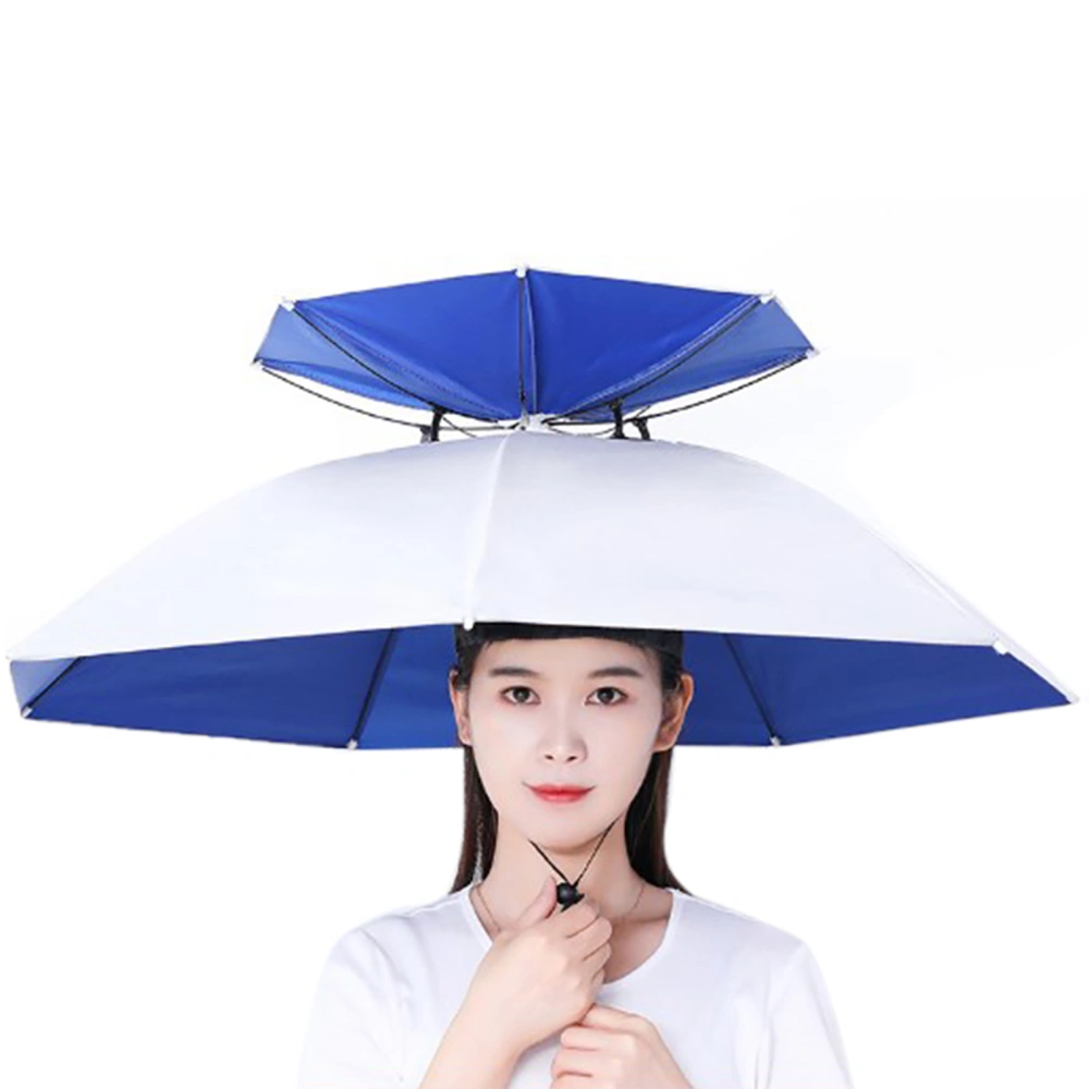 Fishing Hats Double Rainy Umbrella Anti UV Rainproof Sun Protection Fishing UmbrellasSilver