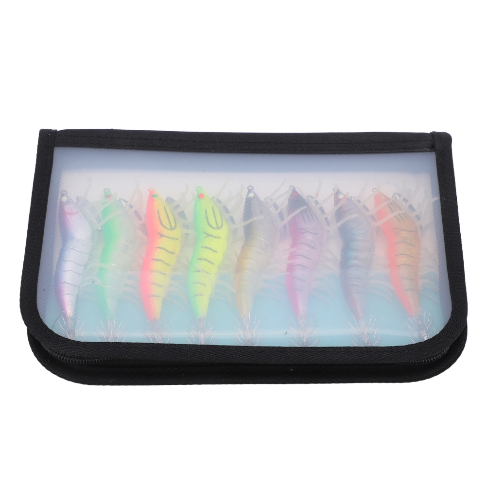 8PCS Fake Wood Shrimp Bait Fishing Wobbler Squid Jig Artificial Lures with Luminous Hook