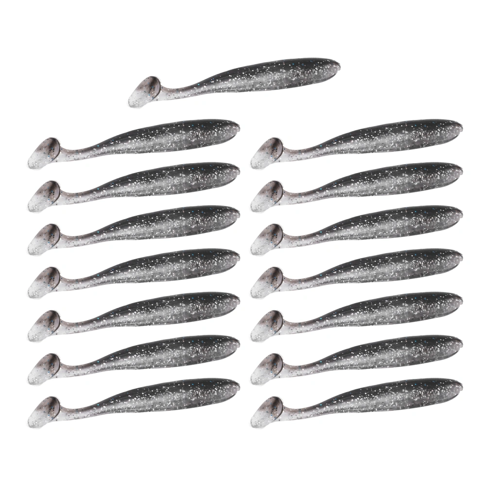 15Pcs Two Color T Tail Soft Fishing Bait Artificial Silicone Soft Lure Fishing Tackle Gear for Freshwater SaltwaterCOLOR:E